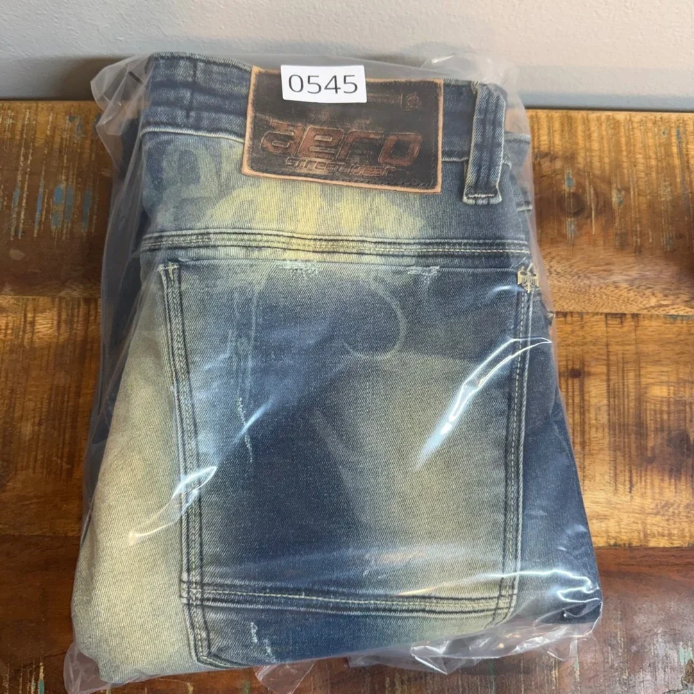 Aero Mens Size‎ 42 33x33 Dirty Wash Jeans Mud Wash Button Fly Y2K Streetwear